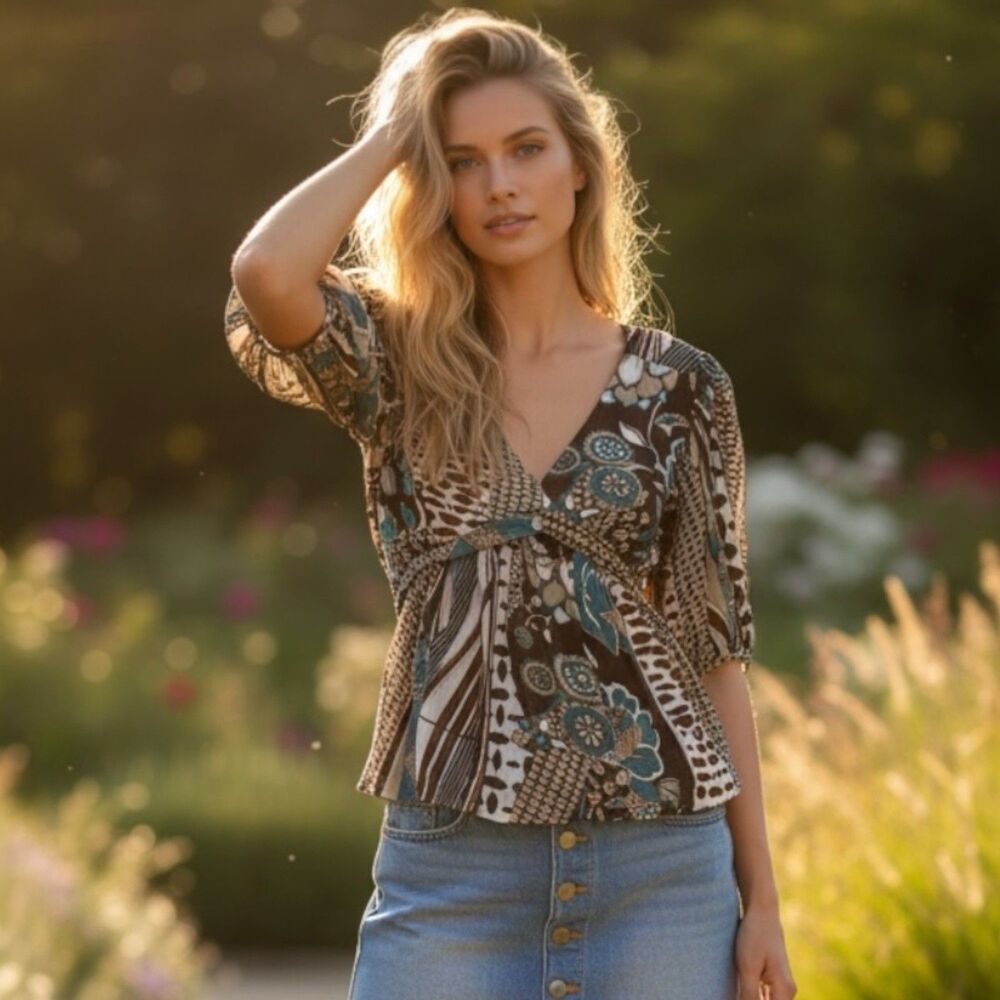 Y2K Sheer Floral Fairy Blouse Takara Size Small Women’s Ruffle Top Flowy Boho